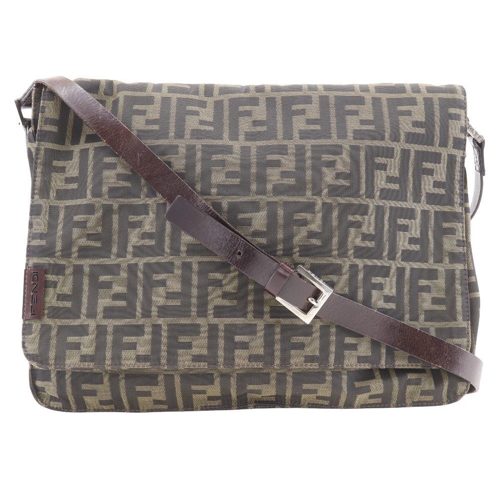 Fendi Zucca shoulder bag brown nylon canvas magnetic closure